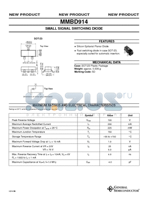 MMBD914 datasheet - SMALL SIGNAL SWITCHING DIODE