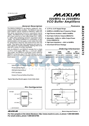 MAX2472 datasheet - 500MHz to 2500MHz VCO Buffer Amplifiers