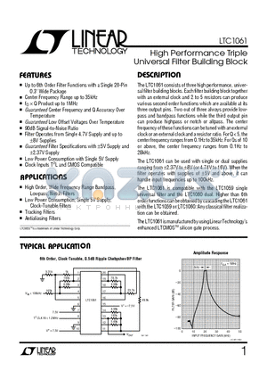 LTC1061 datasheet - High Performance Triple Universal Filter Building Block