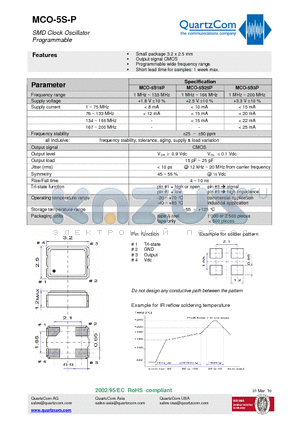 MCO-5S3P datasheet - Small package 3.2 x 2.5 mm Programmable wide frequency range