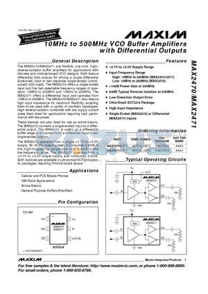 MAX2470-MAX2471 datasheet - 10MHz to 500MHz VCO Buffer Amplifiers with Differential Outputs