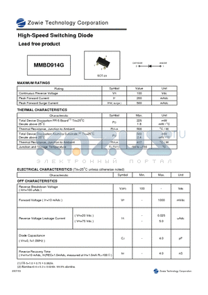 MMBD914G datasheet - High-Speed Switching Diode