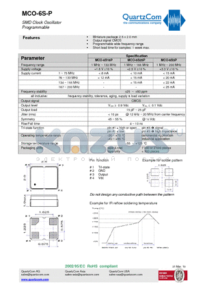 MCO-6S-P datasheet - SMD Clock Oscillator Programmable Short lead time for samples: 1 week max.