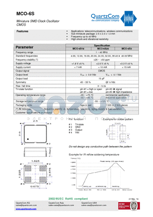 MCO-6S18 datasheet - Miniature SMD Clock Oscillator CMOS High shock and vibrational resistivity