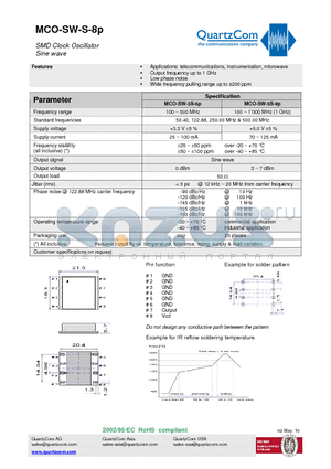 MCO-SW-3S-8P datasheet - SMD Clock Oscillator Sine wave Wide frequency pulling range up to a200 ppm