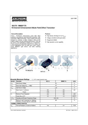 MMBF170 datasheet - N-Channel Enhancement Mode Field Effect Transistor