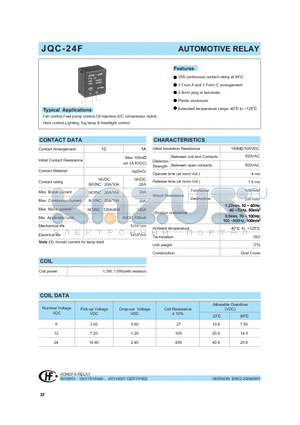 JQC-24F0061ZR datasheet - AUTOMOTIVE RELAY