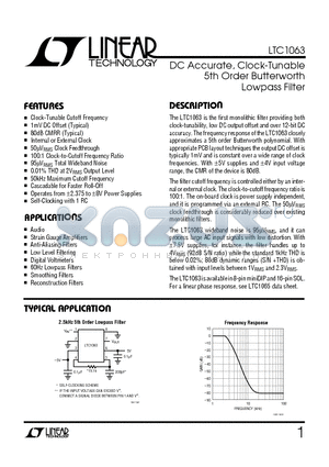 LTC1063 datasheet - DC Accurate, Clock-Tunable 5th Order Butterworth Lowpass Filter
