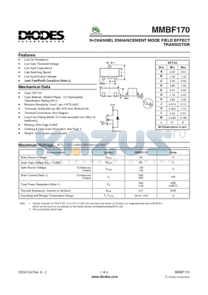 MMBF170-7-F datasheet - N-CHANNEL ENHANCEMENT MODE FIELD EFFECT TRANSISTOR