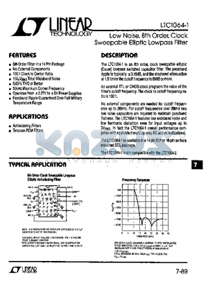 LTC1064-1CS datasheet - Low Noise,8th Order Clock Sweepable Elliptic Lowpass Filter