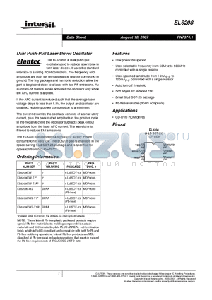 EL6208CW-T7 datasheet - Dual Push-Pull Laser Driver Oscillator