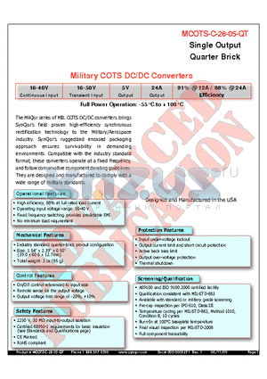 MCOTS-C-28-05-QT datasheet - Military COTS DC/DC Converters