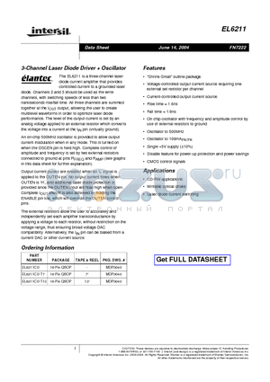 EL6211CU-T13 datasheet - 3-Channel Laser Diode Driver  Oscillator