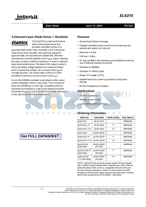 EL6215CUZ datasheet - 3-Channel Laser Diode Driver  Oscillator