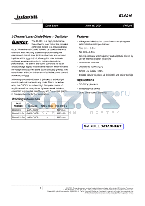 EL6216CU datasheet - 3-Channel Laser Diode Driver  Oscillator