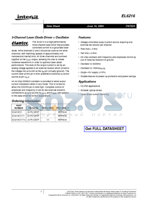 EL6216CU-T7 datasheet - 3-Channel Laser Diode Driver  Oscillator