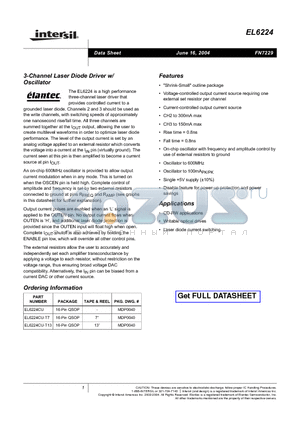 EL6224CU-T7 datasheet - 3-Channel Laser Diode Driver w/ Oscillator
