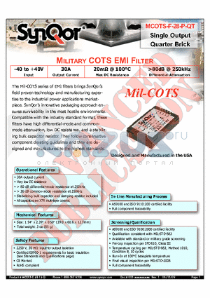 MCOTS-F-28-P-QT datasheet - MILITARY COTS EMI FILTER