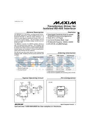 MAX253ESA datasheet - Transformer Driver for Isolated RS-485 Interface