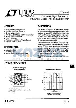 LTC1064-3 datasheet - Low Noise, High frequency,8th Order Linear Phase Lowpass Filter