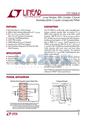 LTC1064-4 datasheet - Low Noise, 8th Order, Clock Sweepable Cauer Lowpass Filter