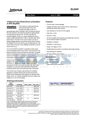 EL6245 datasheet - 3-Channel Laser Diode Driver w/Oscillator & APC Amplifier