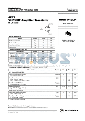 MMBF4416LT1 datasheet - JFET VHF/UHF Amplifier Transistor