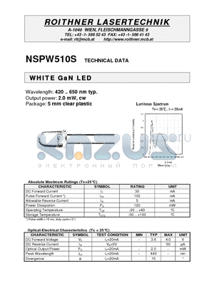 NSPW510S datasheet - WHITE GaN LED