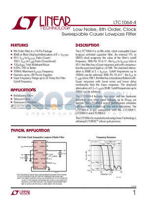 LTC1064-4_09 datasheet - Low Noise, 8th Order, Clock Sweepable Cauer Lowpass Filter
