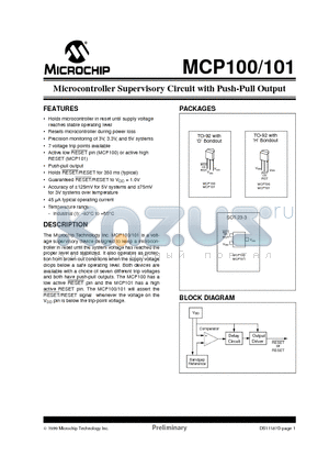 MCP100 datasheet - Microcontroller Supervisory Circuit with Push-Pull Output