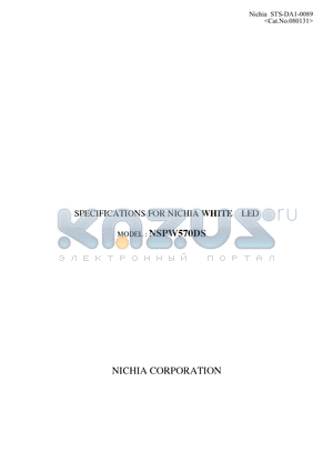 NSPW570DS datasheet - SPECIFICATIONS FOR NICHIA WHITE LED