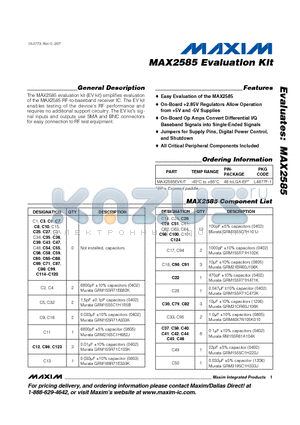 MAX2585 datasheet - Evaluation Kit