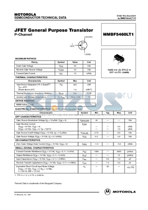 MMBF5460LT1 datasheet - JFET General Purpose Transistor