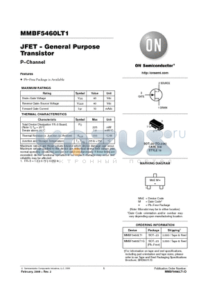 MMBF5460LT1 datasheet - JFET - General Purpose Transistor P-Channel