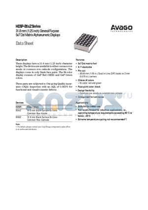 HDSP-B5AZ datasheet - 31.8 mm (1.25 inch) General Purpose 5x7 Dot Matrix Alphanumeric Displays