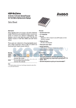 HDSP-B5BZ datasheet - 31.8 mm (1.25 inch) General Purpose 5x7 Dot Matrix Alphanumeric Displays