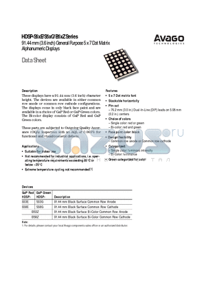 HDSP-B58Z datasheet - 91.44 mm (3.6 inch) General Purpose 5 x 7 Dot Matrix Alphanumeric Displays