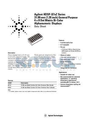 HDSP-B71Z datasheet - 31.99 mm (1.26 inch) General Purpose 4 x 8 Dot Matrix Bi-Color Alphanumeric Displays