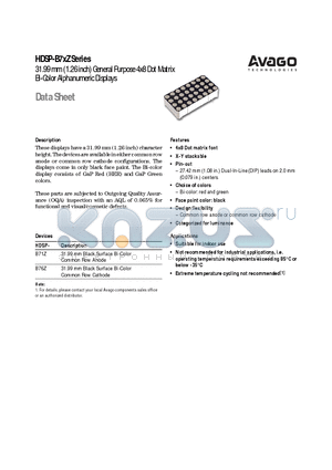 HDSP-B71Z datasheet - 31.99 mm (1.26 inch) General Purpose 4x8 Dot Matrix Bi-Color Alphanumeric Displays