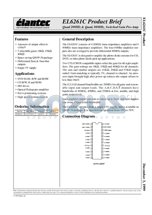 EL6261C datasheet - Quad 20MHz Quad, 80MHz, Switched Gain Pre-Amp