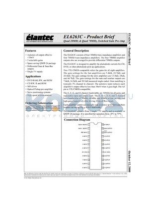 EL6263CU datasheet - Quad 20MHz & Quad 70MHz, Switched Gain Pre-Amp