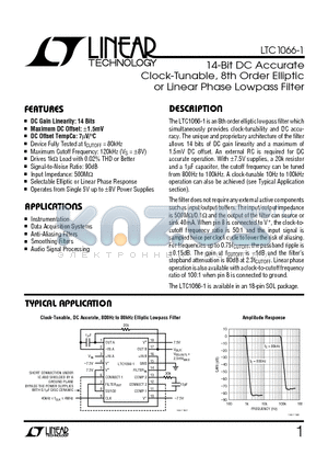 LTC1066-1 datasheet - 14-Bit DC Accurate Clock-Tunable, 8th Order Elliptic or Linear Phase Lowpass Filter