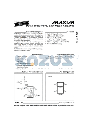MAX2611EUS datasheet - DC-to-Microwave, Low-Noise Amplifier