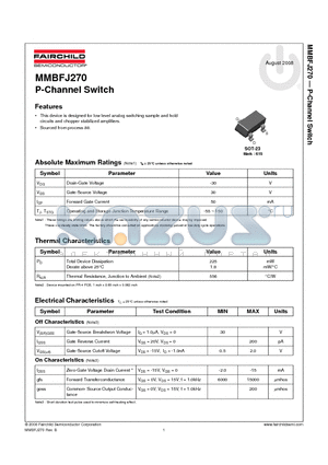 MMBFJ270 datasheet - P-Channel Switch