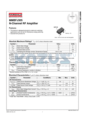 MMBFJ305_11 datasheet - N-Channel RF Amplifier
