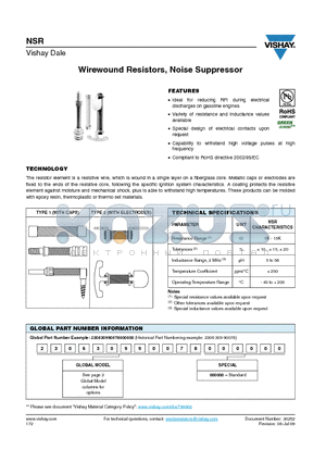 NSR datasheet - Wirewound Resistors, Noise Suppressor