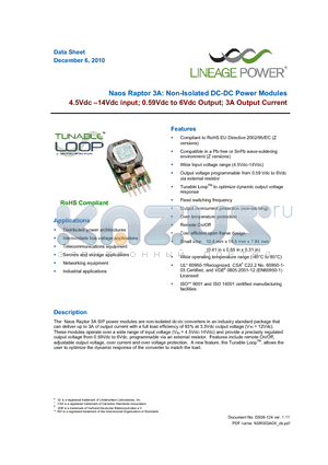 NSR003A0X4-49Z datasheet - Naos Raptor 3A: Non-Isolated DC-DC Power Modules