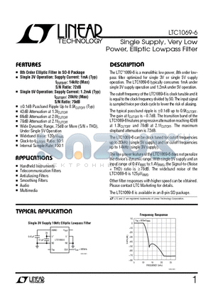 LTC1069-6C datasheet - Single Supply, Very Low Power, Elliptic Lowpass Filter