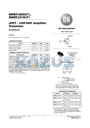 MMBFJ309LT1 datasheet - JFET - VHF/UHF Amplifier Transistor N-Channel