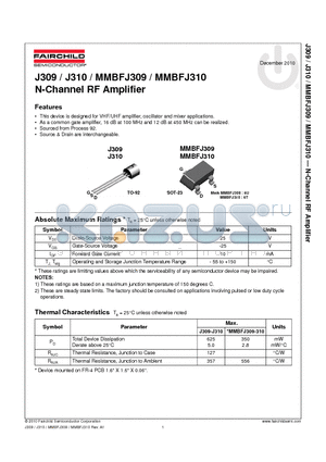 MMBFJ309_10 datasheet - N-Channel RF Amplifier